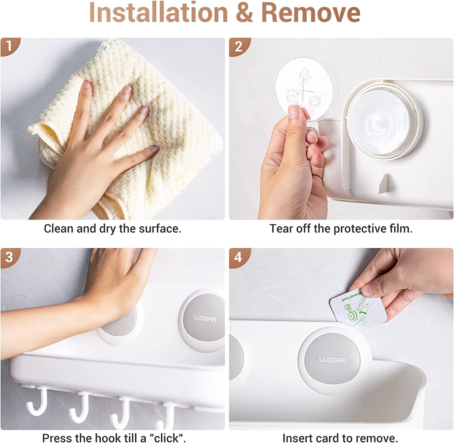 LUXEAR Shower Caddy, Suction Cup Shower Caddy - No Drilling Removable Bathroom Caddy Powerful Waterproof Oilproof Shower Organizer Max Hold - Image 6