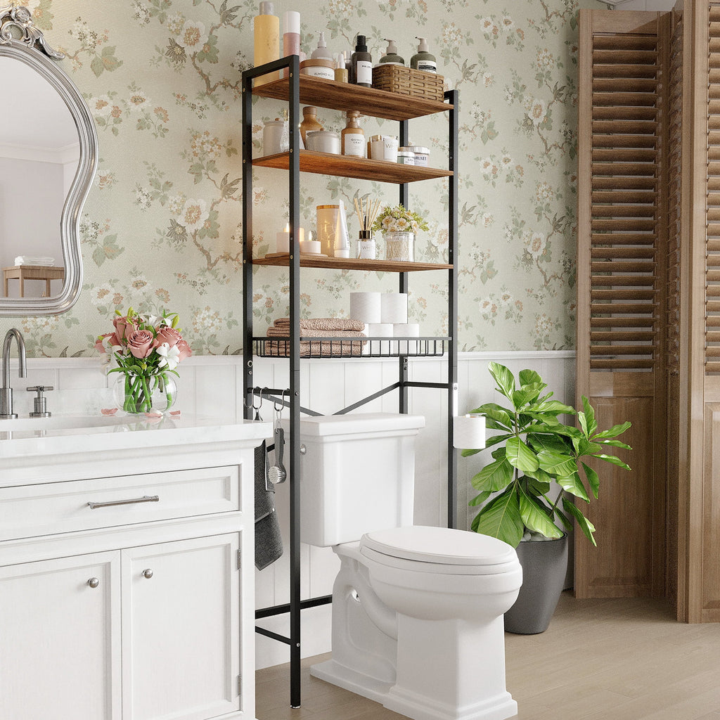 GARITIN Over The Toilet Storage Shelf, 4-Tier Bathroom Organizer with Hooks & Toilet Paper Holder, Over Toilet Storage Rack for Small Bathro - Image 6