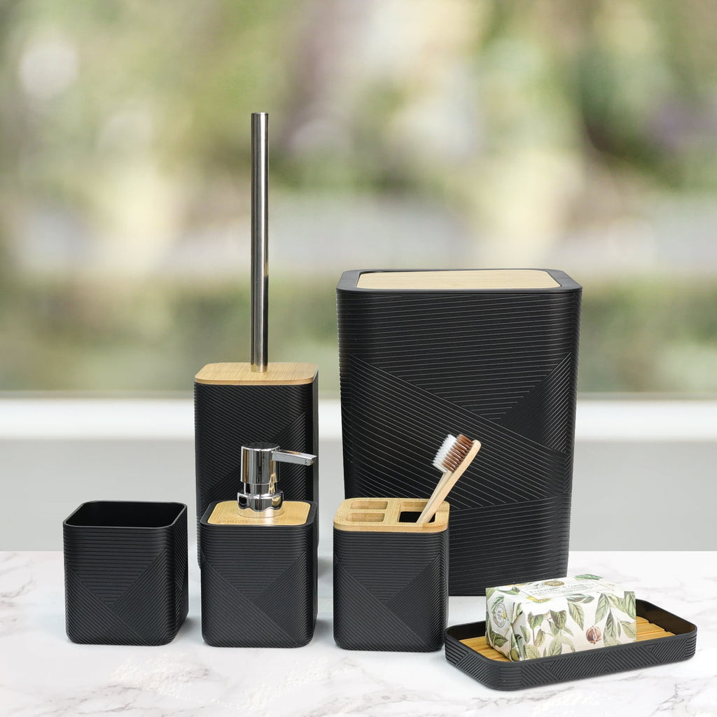 Bathroom Accessories Set 6 Piece Bamboo Bath Ensemble Includes Soap Dispenser, Toothbrush Holder, Toothbrush Cup, Soa... - Image 6