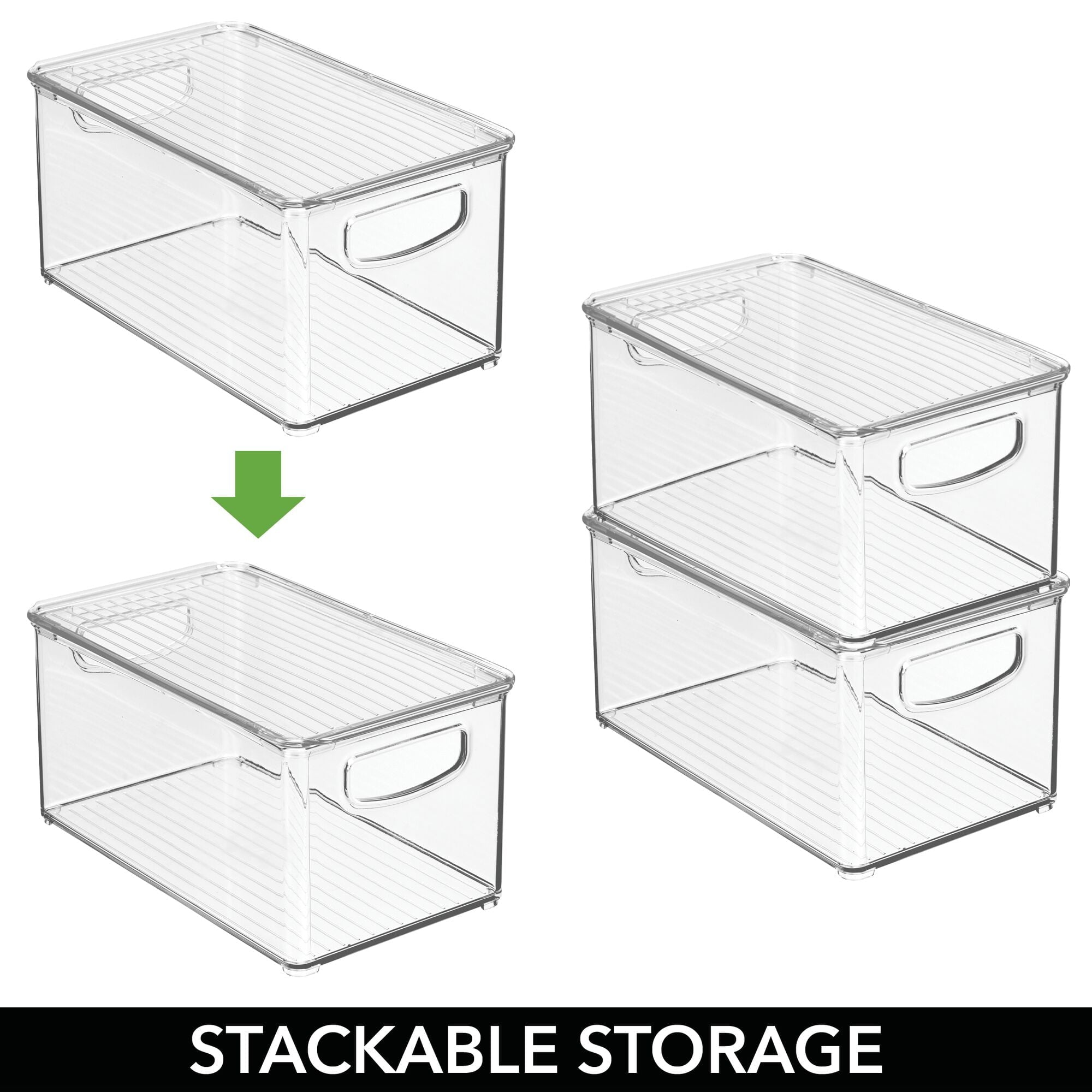 Plastic Bathroom Storage Box, Lid, Built-In Handles, 2 Pack, Clear - Image 4
