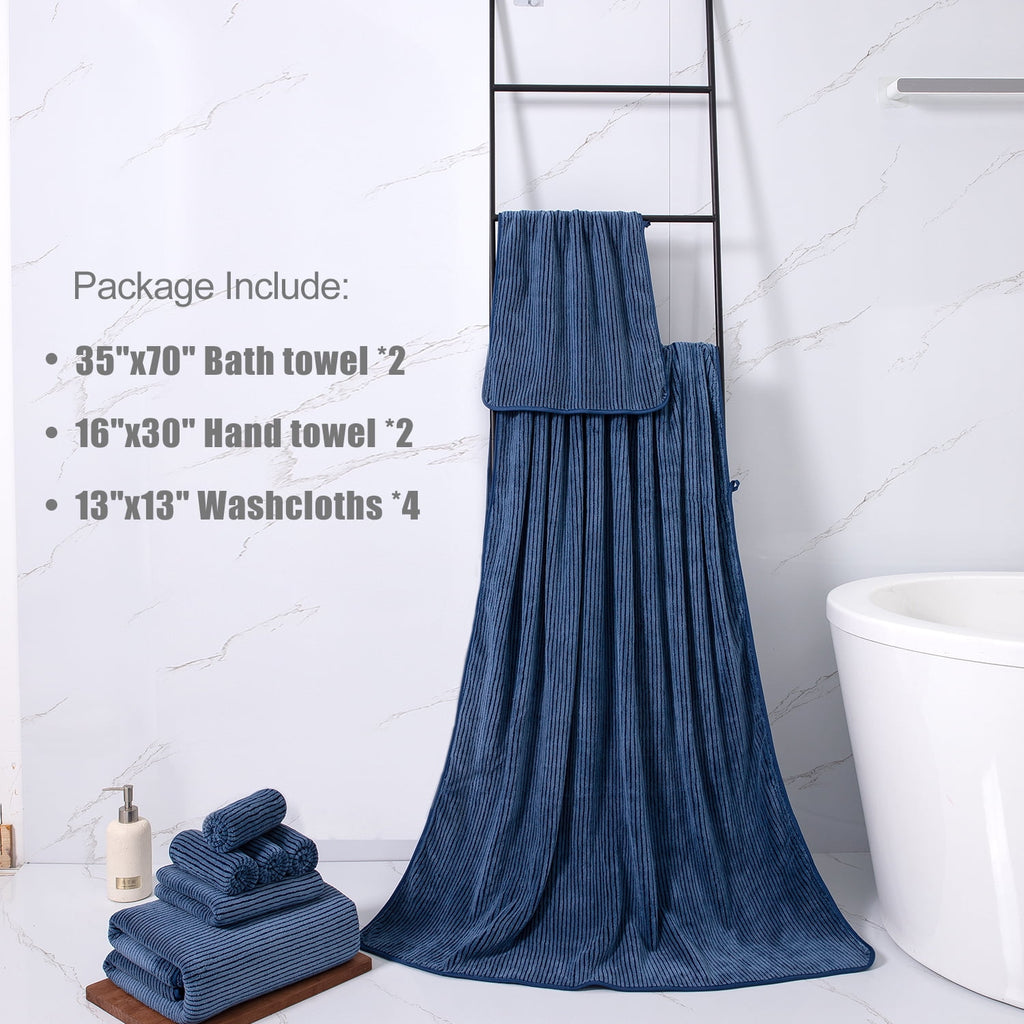 8 Piece Extra Large Bath Towel Sets, 2 Large Bath Towels , 2 Hand Towels, 4 Washcloths, Soft Microfiber, Quick Dry, H... - Image 2