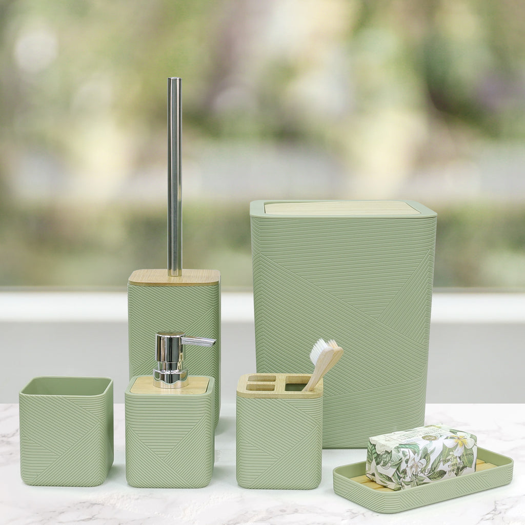 Bathroom Accessories Set 6 Piece Bamboo Bath Ensemble Includes Soap Dispenser, Toothbrush Holder, Toothbrush Cup, Soa... - Image 4