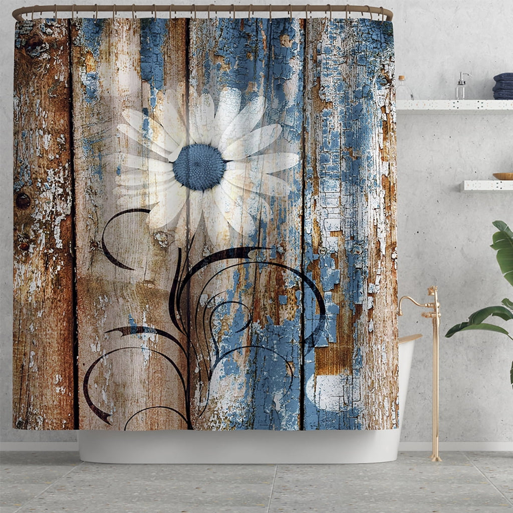 Curtains, Blue Brown Floral Farmhouse Curtains for Bathroom, Spring Country Botanical Bathroom Curtain Sets Waterproo... - Image 2