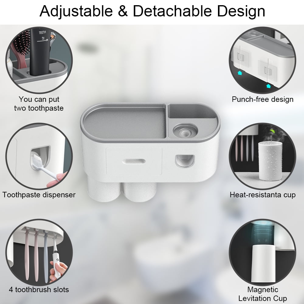 for Bathroom, Toothpaste and Dispenser,Wall Mounted Cup with Brush Sink, Cup, Cosmetic Drawer and Storage Tray White - Image 2