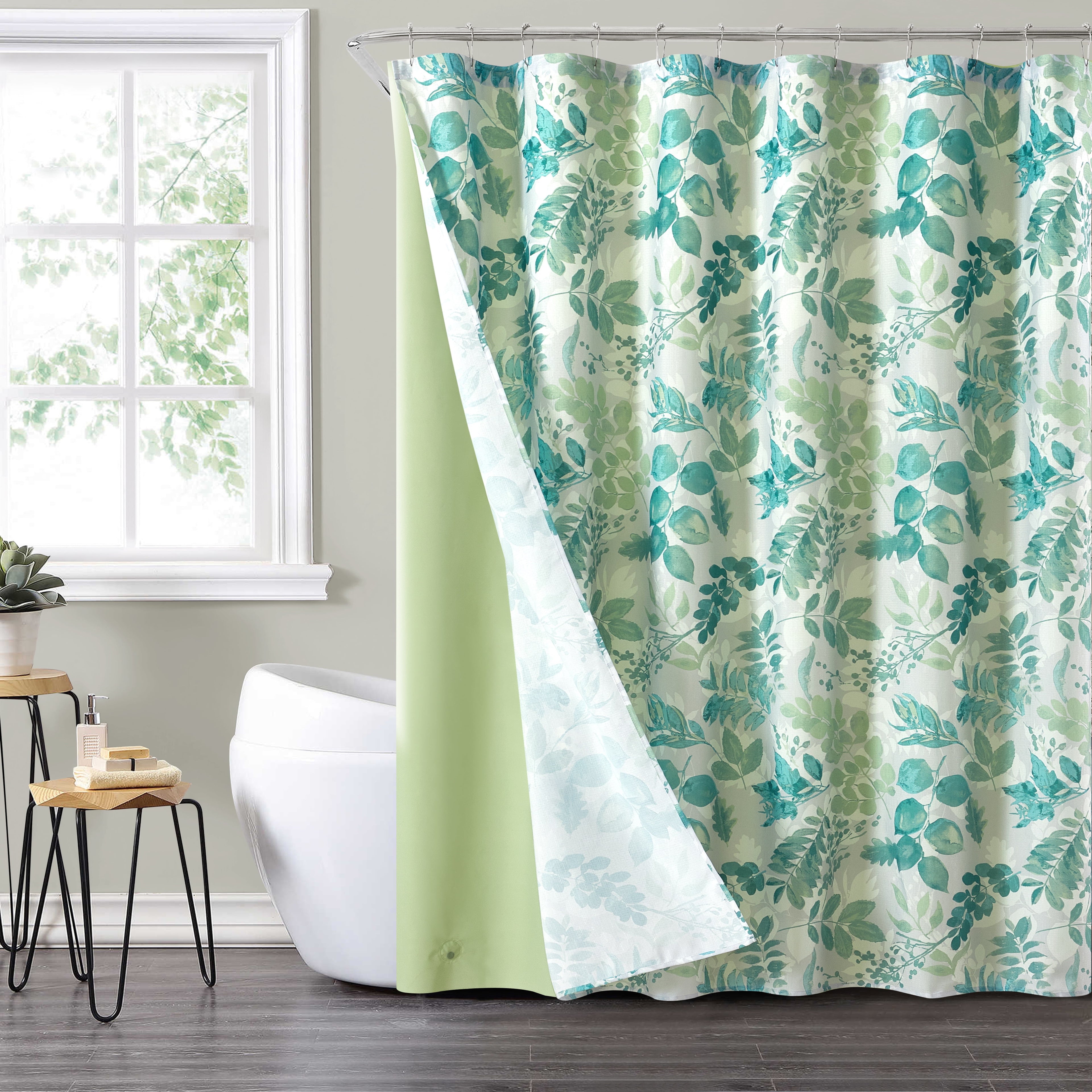 14-Piece Green Floral Shower Curtain Set with Hooks & Liner 72x72 - Image 2