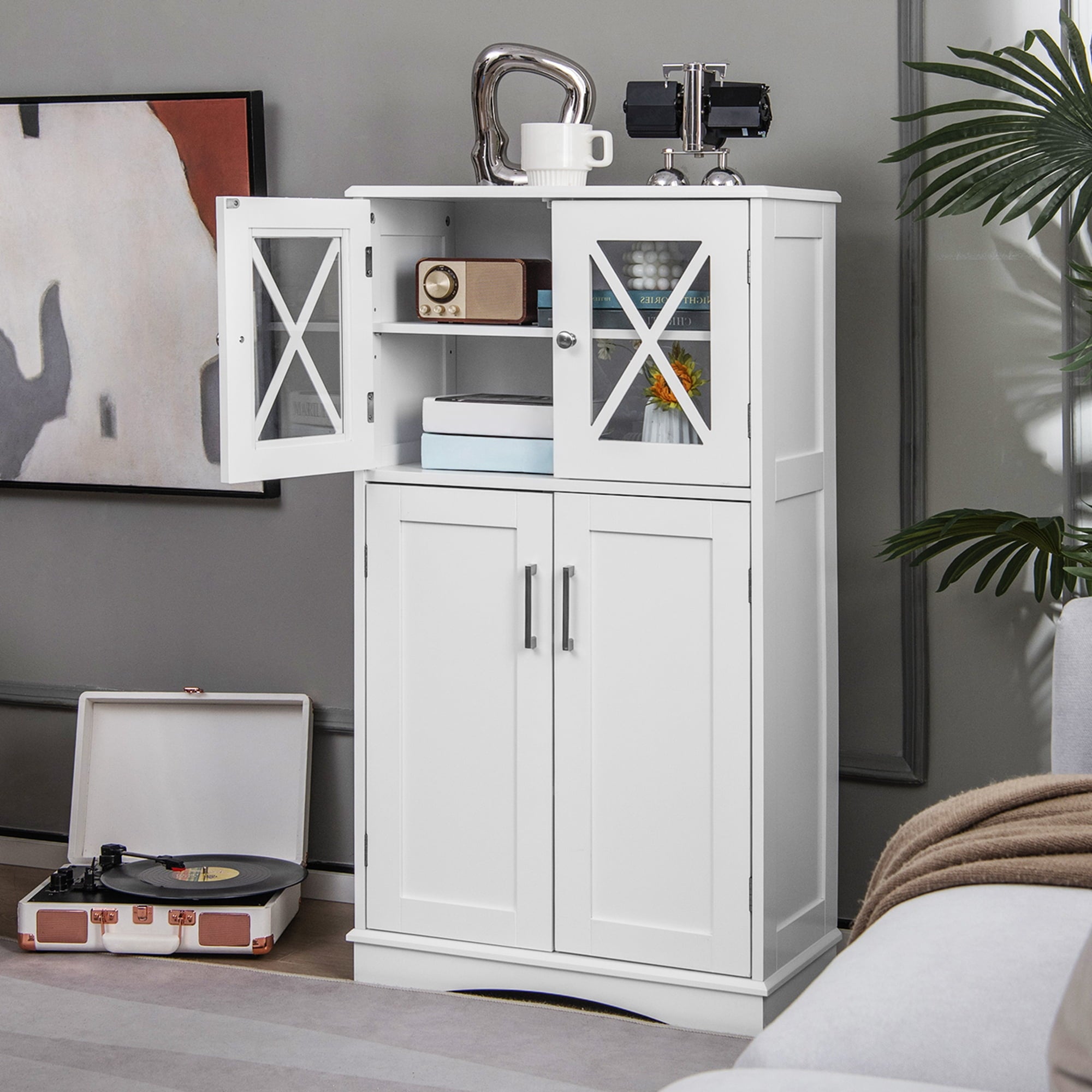 Bathroom Storage Cabinet Linen Storage Cabinet with Doors and Adjustable Shelves White - Image 2