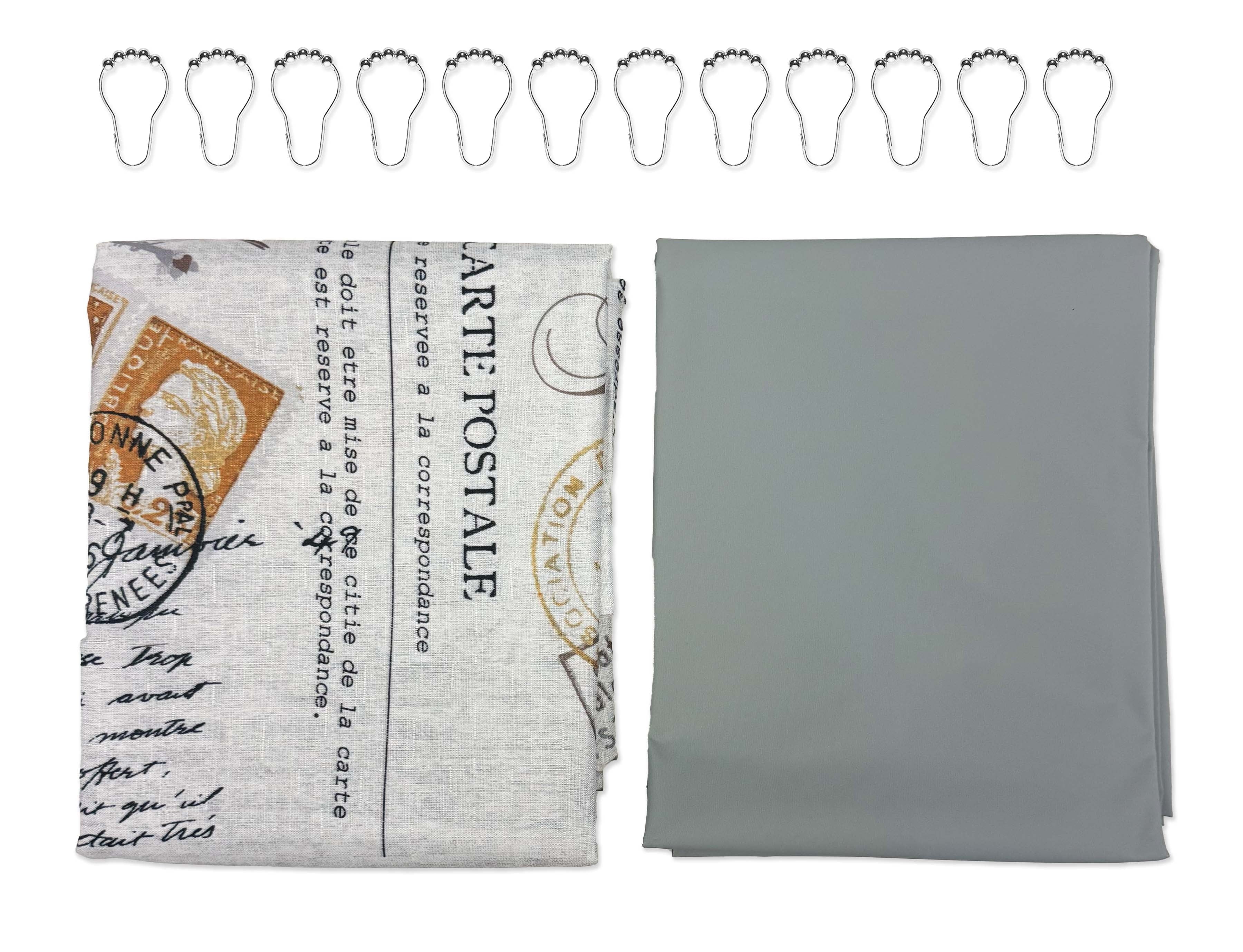 Mainstays Paris Eiffel Tower Geometric Shower Curtain Set with Hooks & Liner 14-Piece Contemporary Gray Bathroom Decor, 70" x 72", Machine W - Image 2