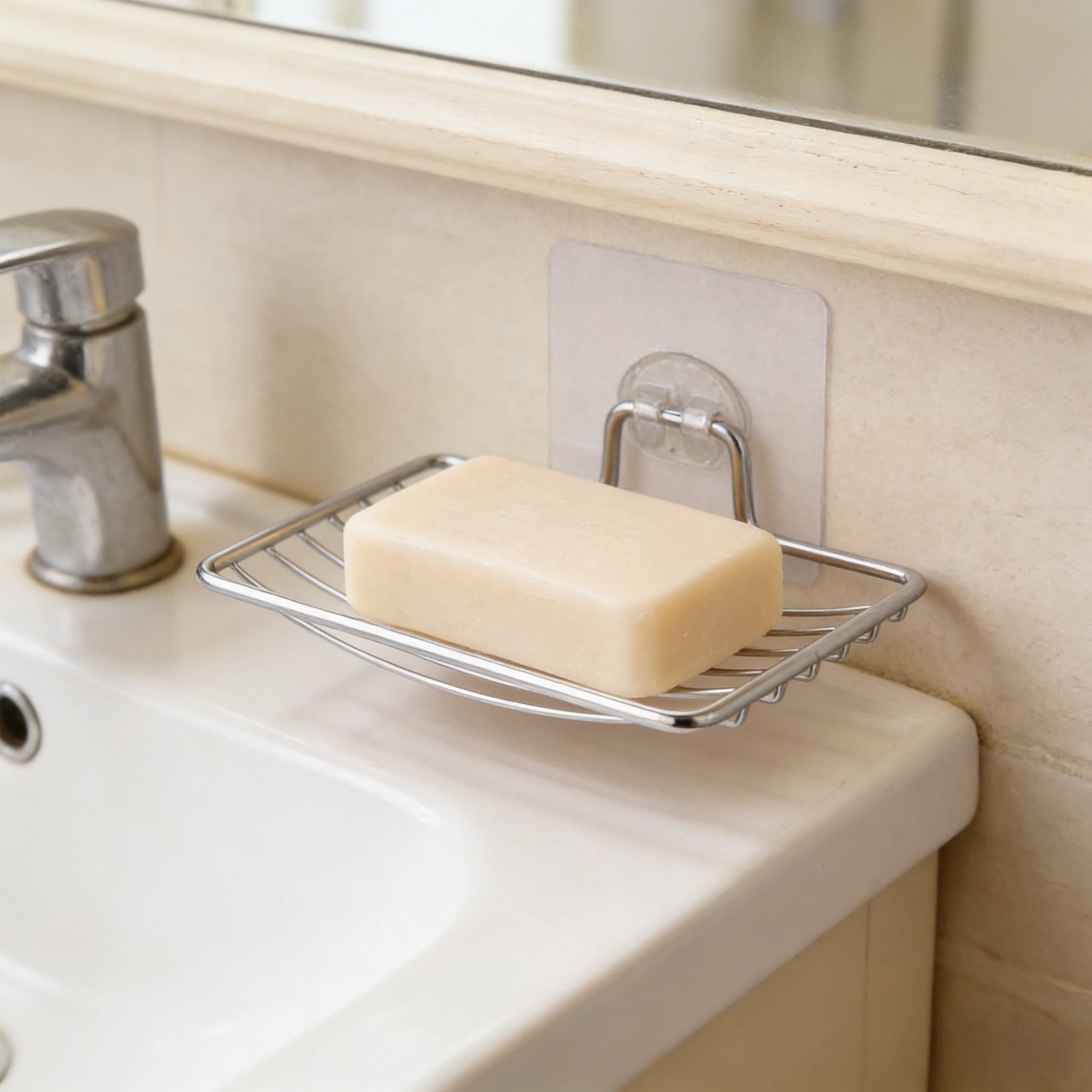 Stainless Steel Soap Holder Wall Mount No Drilling Adhesive 5.1x3.54in Silver Rustproof Drainage Dish for Bathroom Sh... - Image 3