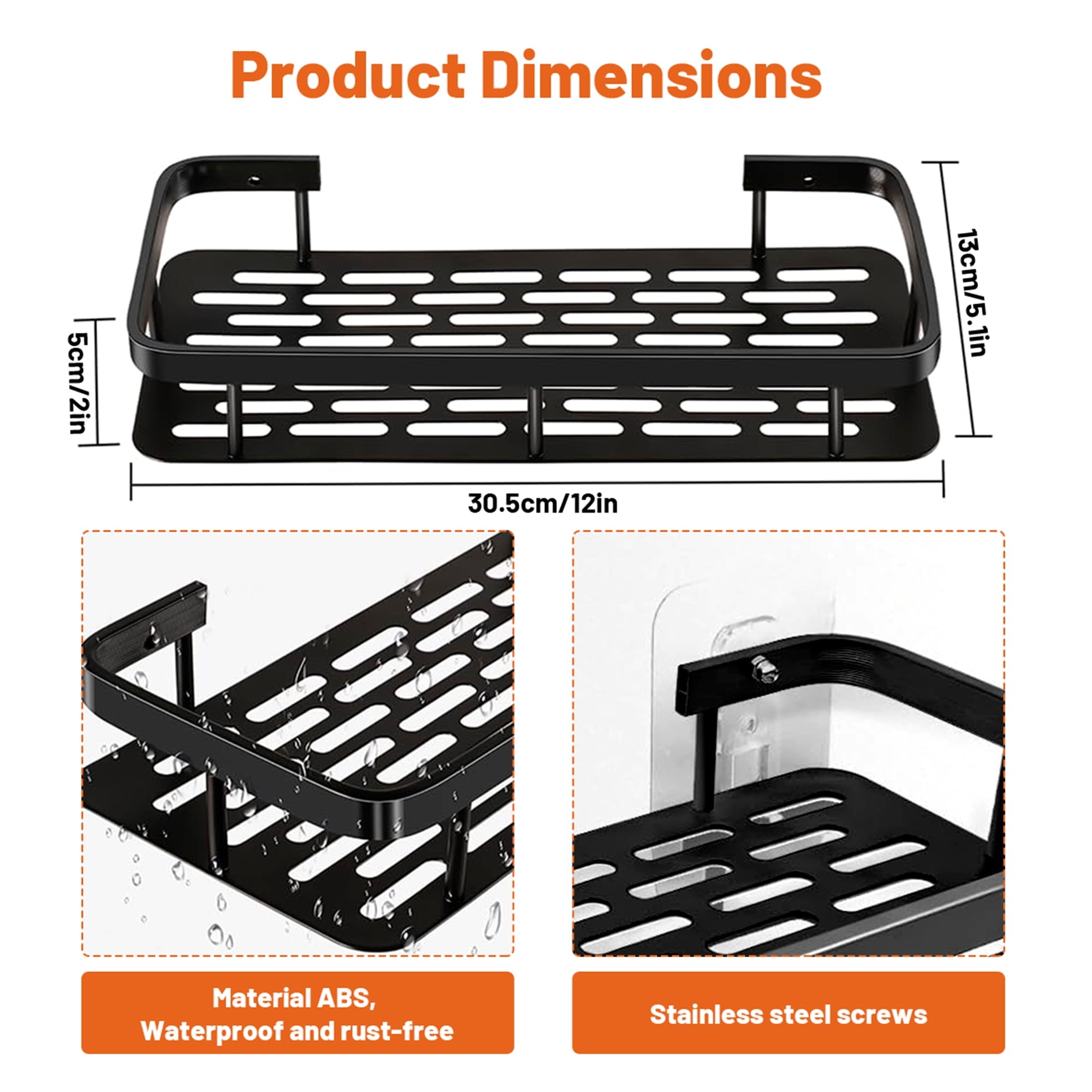 2 Pack Adhesive Organizer, Rustproof Metal Shelves, No-Drill Bathroom Organizers and Storage, Black - Image 5