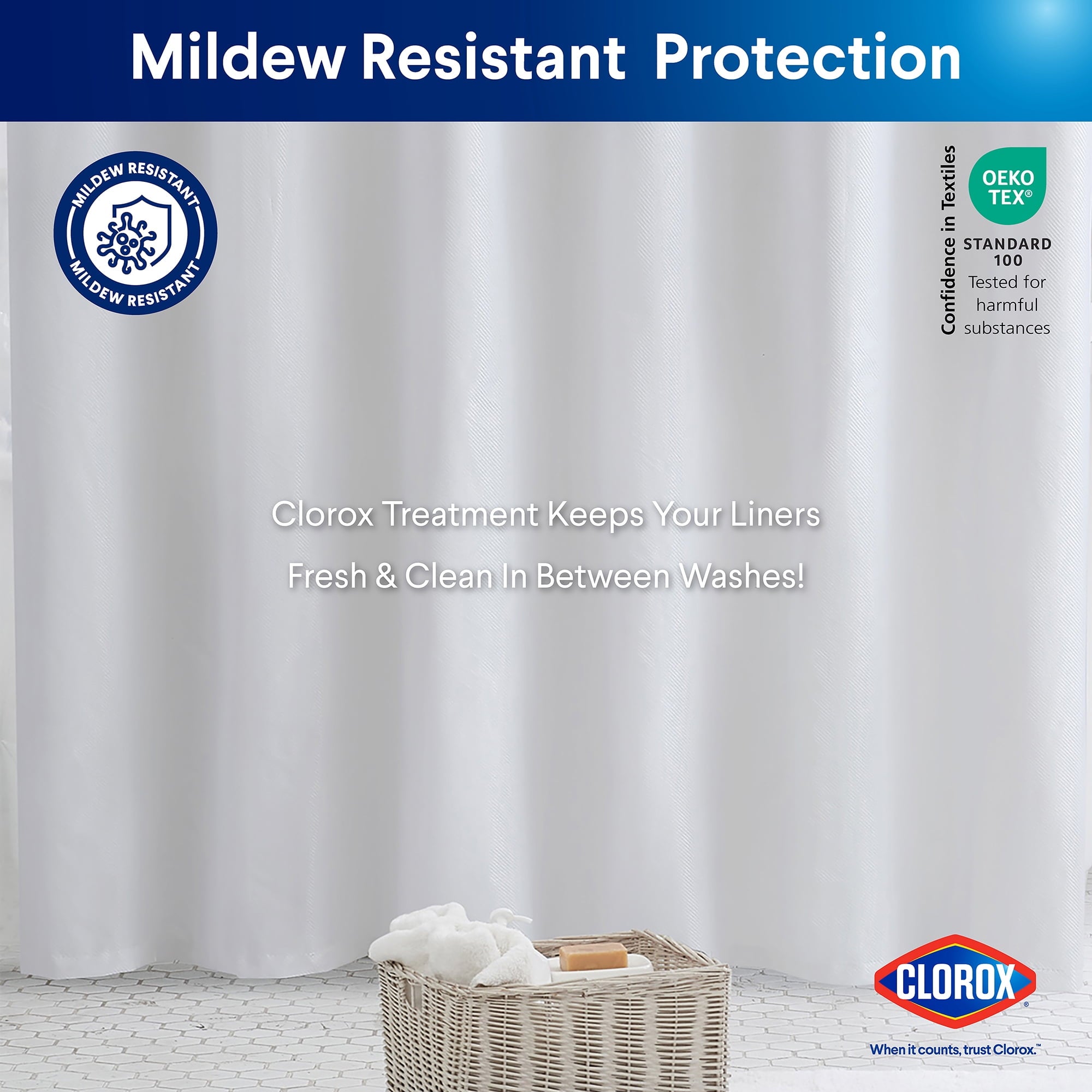 100% Shower Curtain Set with Waterproof Liner and 12 Metal Hooks (White) - Image 6