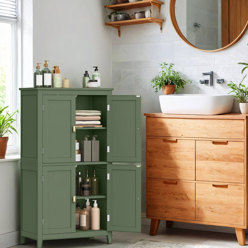 LEDREM Bathroom Storage Floor Cabinet Organizer with 4 Doors & Adjustable Shelves, 43" Wooden Pantry Cabinet Freestanding for Kitchen Living - Image 4