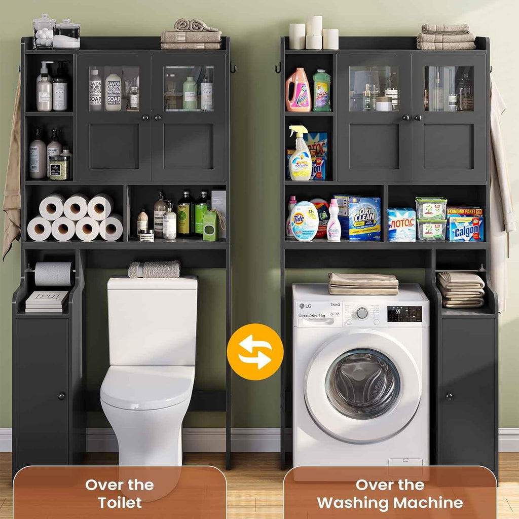The Toilet Storage Cabinet with 3 Doors, Farmhouse Space Saver for Bathroom Organizer with Paper Holder, 10 Shelves a... - Image 5