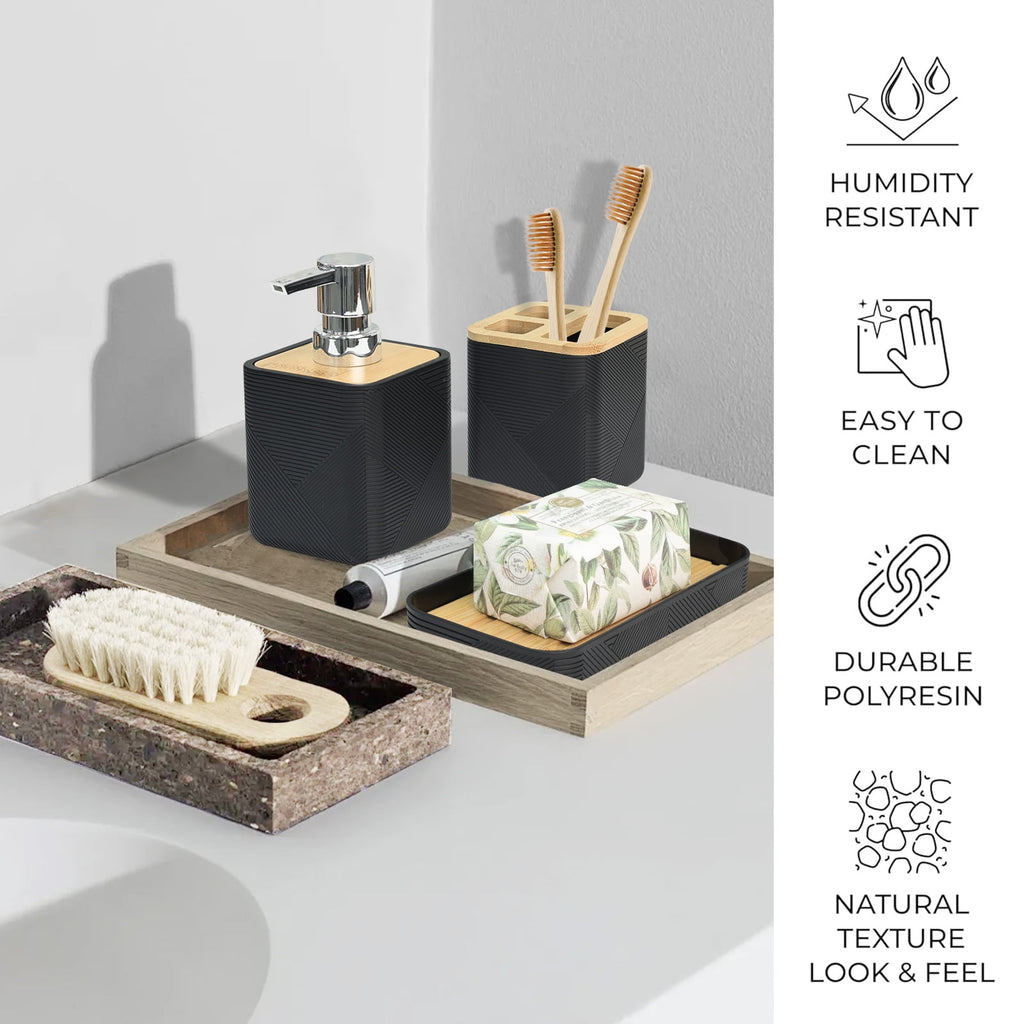 Bathroom Accessories Set 6 Piece Bamboo Bath Ensemble Includes Soap Dispenser, Toothbrush Holder, Toothbrush Cup, Soa... - Image 5