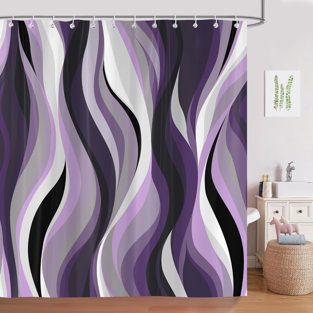 Curtain, Stripe Aesthetic Art Curtains Bathroom Decor Set, Fabric Cloth Waterproof with 12 Hooks 72x72 in - Image 2