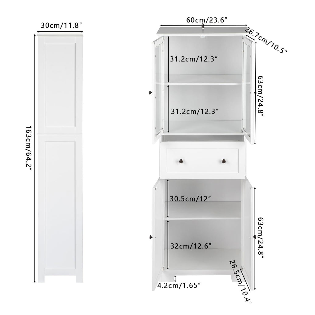 Bathroom Cabinet with 4 Doors 1 Drawer, Large Storage Organizer w/ 2 Adjustable Shelves for Office Living Room, White - Image 6