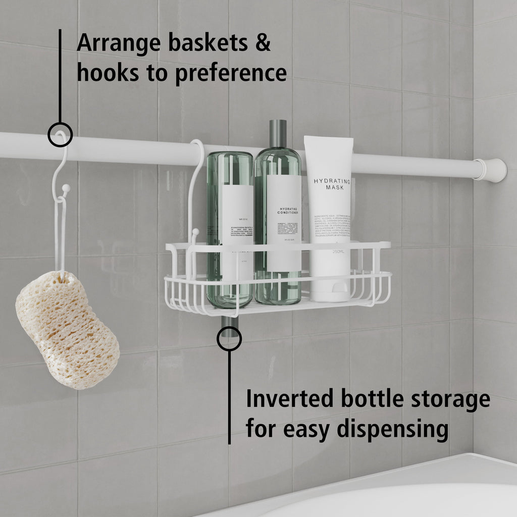 Mainstays Tension Rod Bath Organizer Pole Caddy, No Tools, 4.85 - 6 Ft., Rust Resistant, White - Image 4