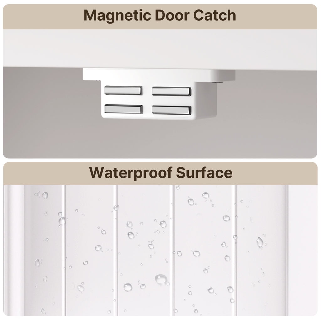 Aiho 43" Bathroom Storage Cabinet, Freestanding Cabinet with 4 Doors & 3 Adjustable Shelves for Bathroom - White - Image 3
