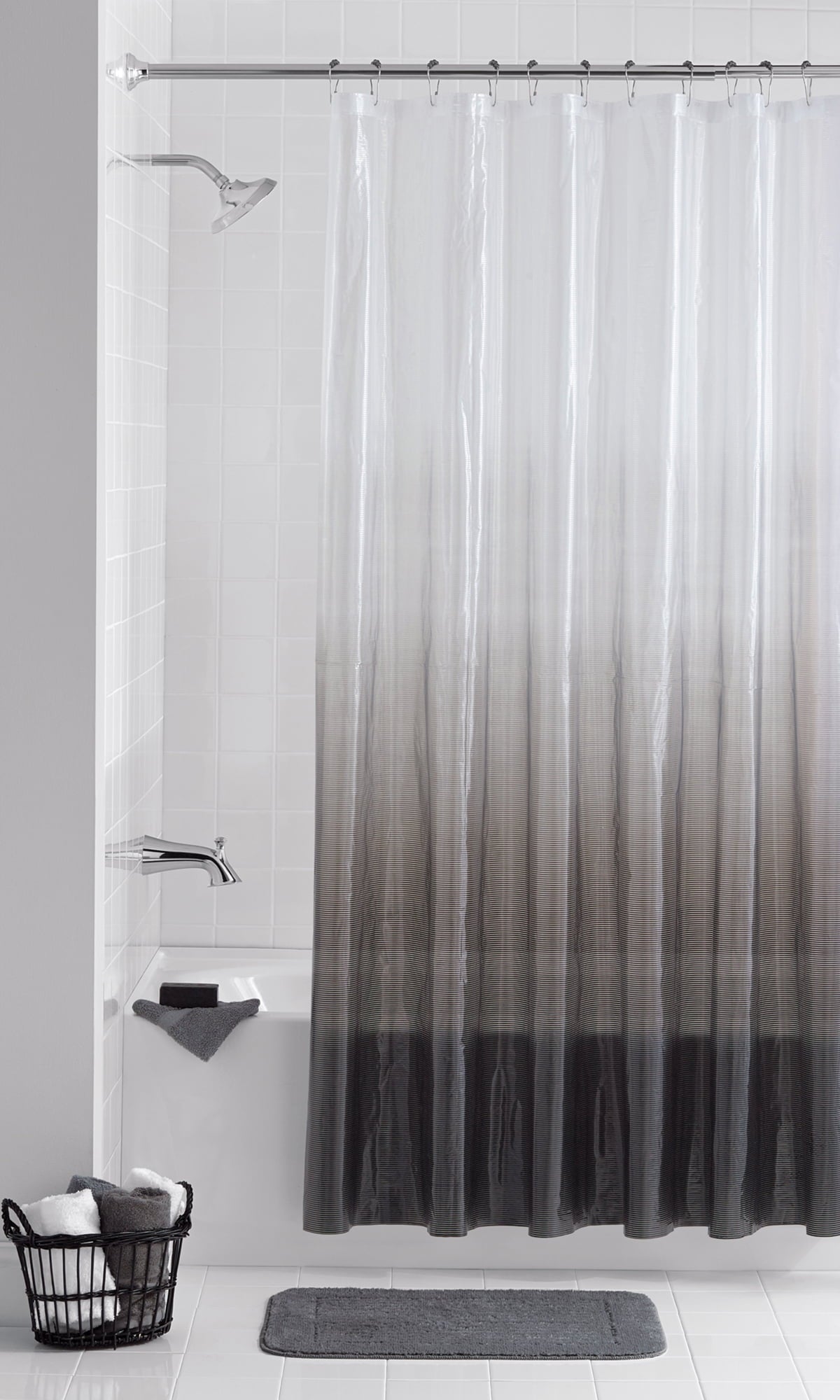 Recycled Dip Dye Black Ombre Shower Curtain Set with Hooks - 12 Hooks - Image 2