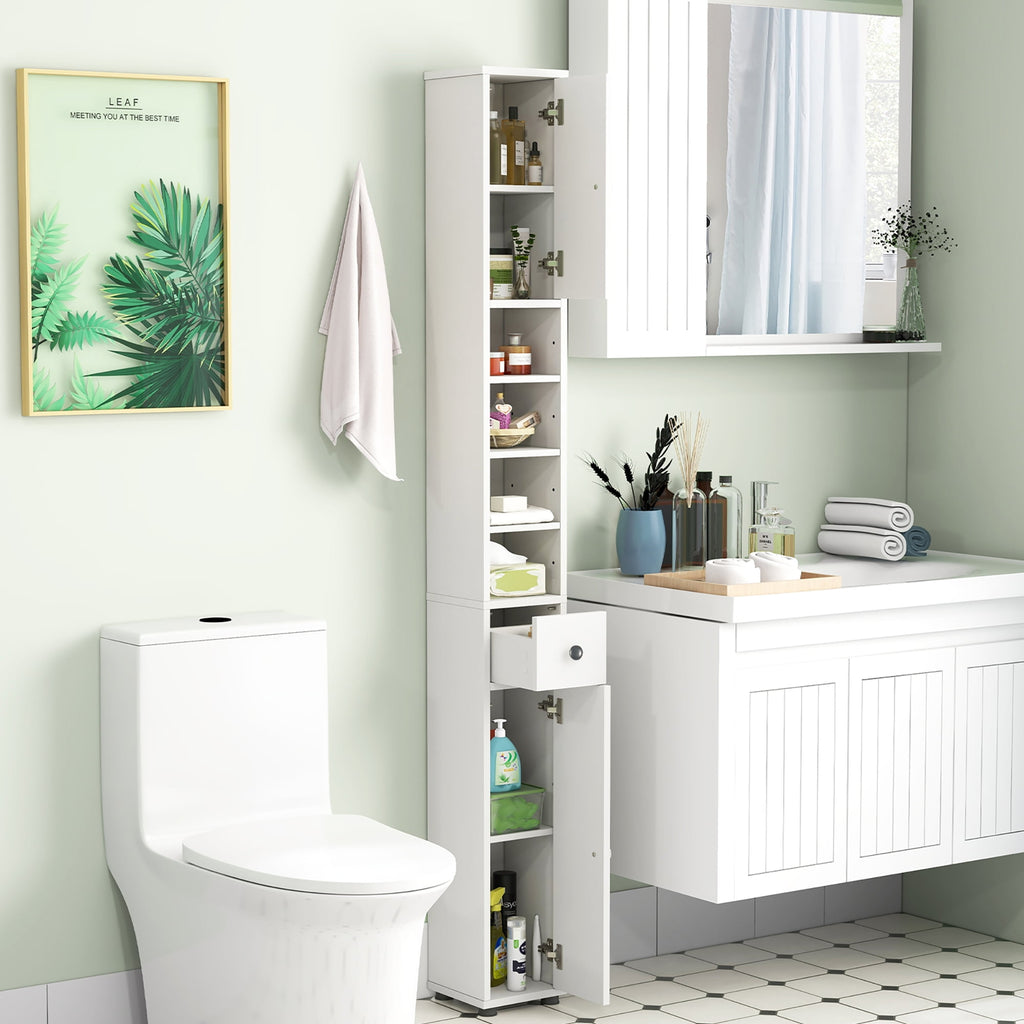 Bathroom Storage Cabinet Linen Tower w/ Drawer & Adjustable Shelves - Image 5