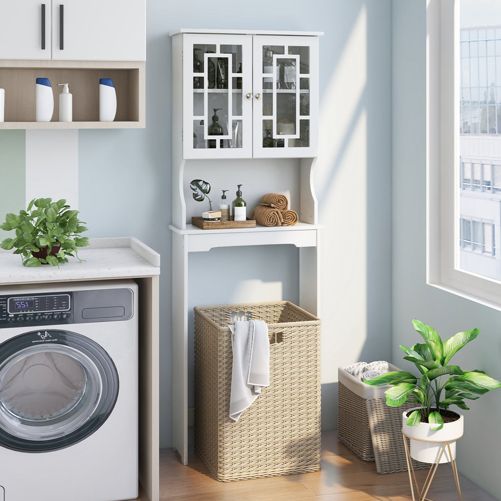 the Toilet Storage Bathroom Spacesaver Cabinet Tower Organizer Shelf & Doors White - Image 3