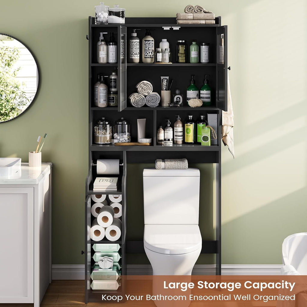 The Toilet Storage Cabinet with 3 Doors, Farmhouse Space Saver for Bathroom Organizer with Paper Holder, 10 Shelves a... - Image 3