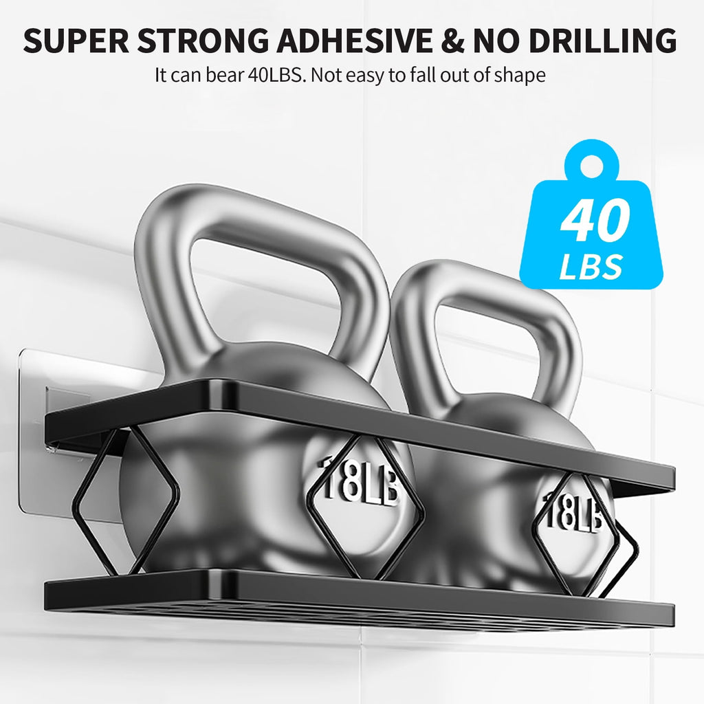 3-Tier with 6 Removable Hooks & 2 Toothbrush Holders, 304 Stainless Steel, No Drilling Bathroom Organize, 5 PCS Black - Image 2