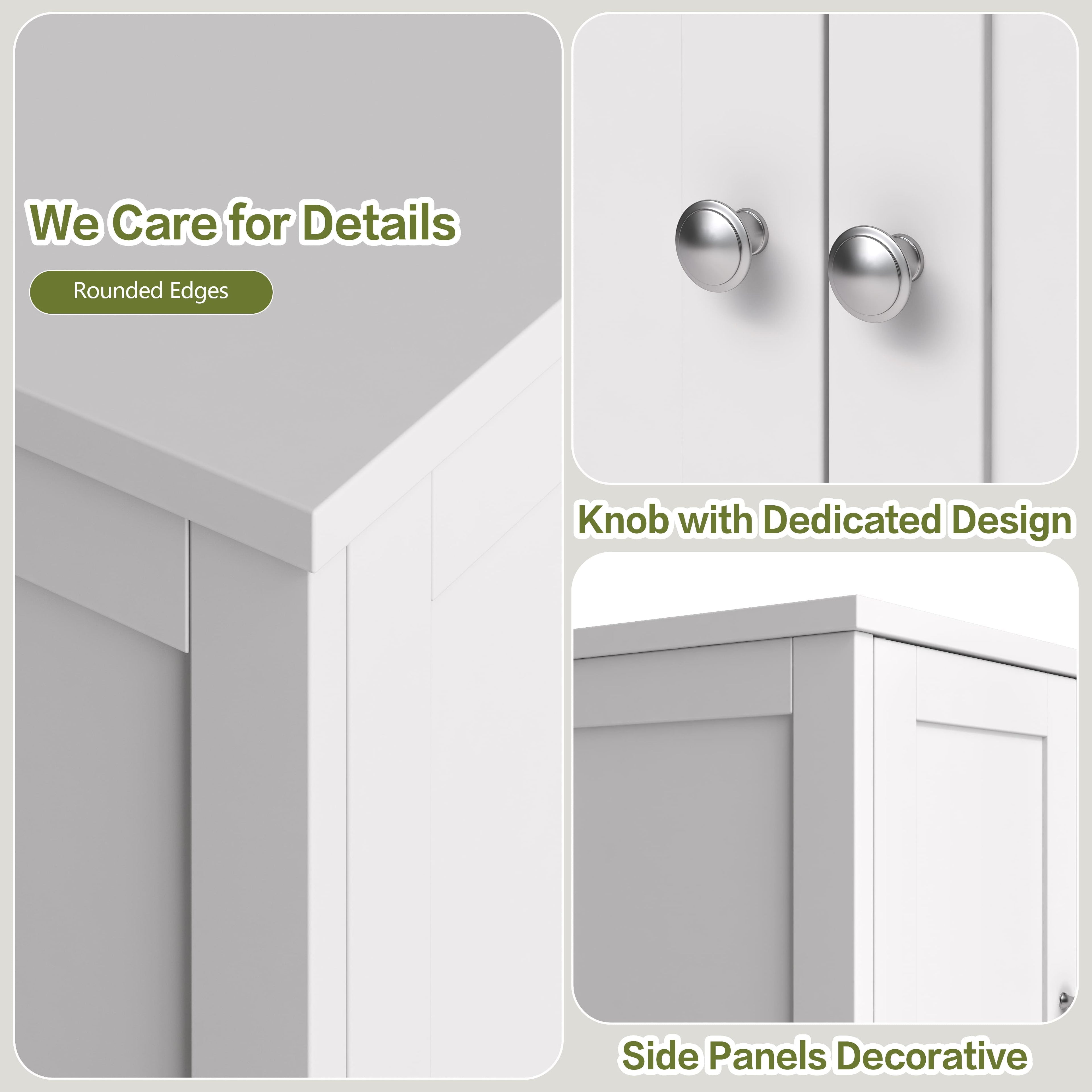 Bathroom Storage Floor Cabinet Organizer with Adjustable Shelf 4 Magnetic Doors 43" Wooden Pantry Cabinet Freestandin... - Image 3