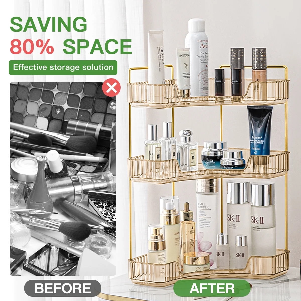 3-Tier Organizer, Bathroom Corner Countertop Organizer Space Saving waterproof Gold - Image 2