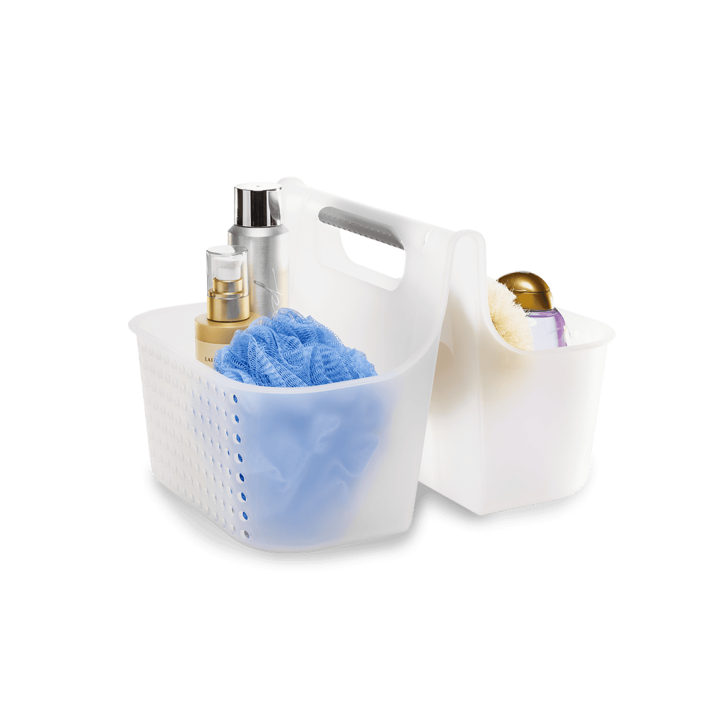 madesmart 2-Compartment Soft Grip Shower Tote for Bathroom Organization, Plastic Storage Shower Caddy Bucket, Large, Frost - Image 4