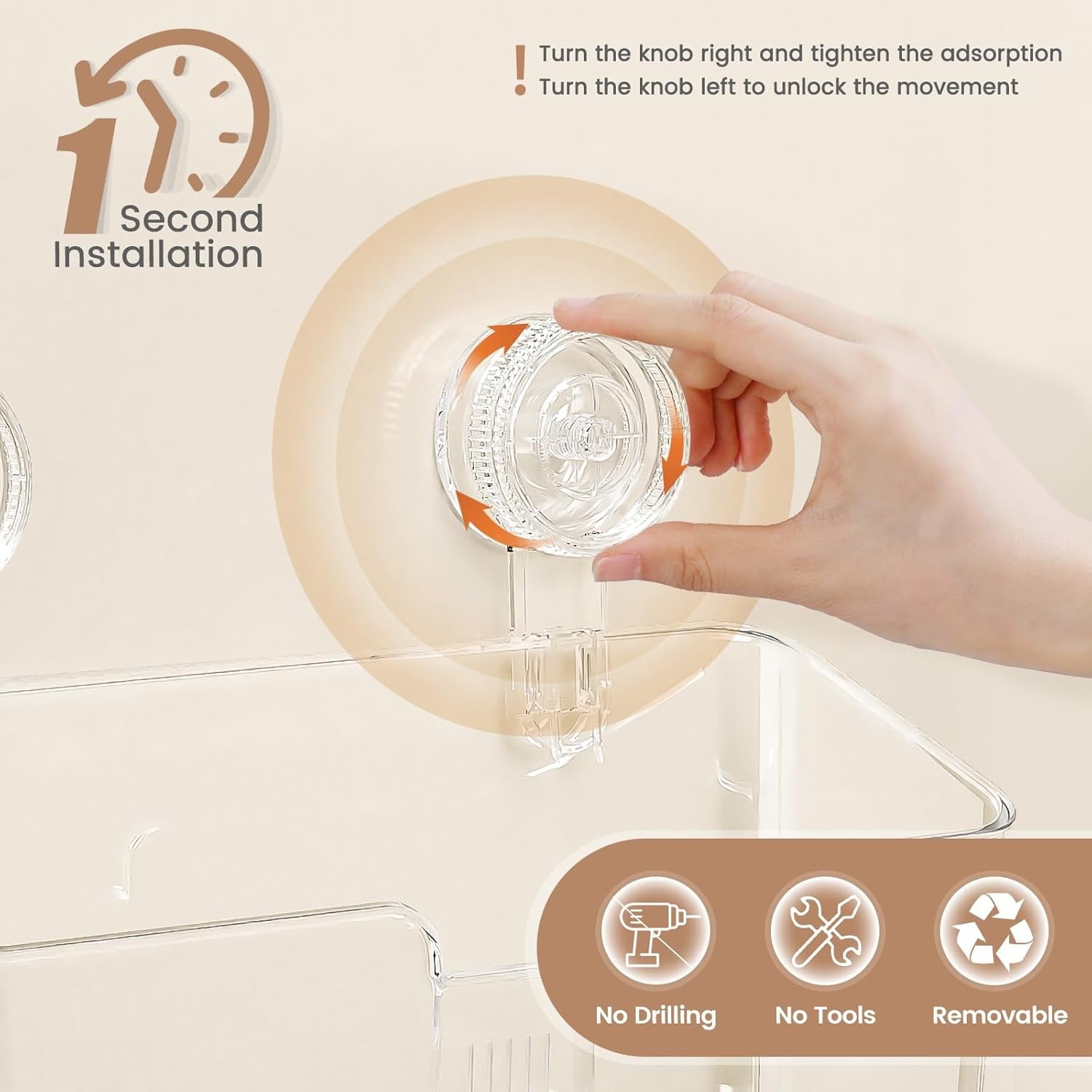 LUXEAR 3 Pack Shower Caddy Suction Cup, No-Drilling One Second Installation Shower Caddy, Clear Soap Dish and Toothbrush Holder, Waterproof - Image 3