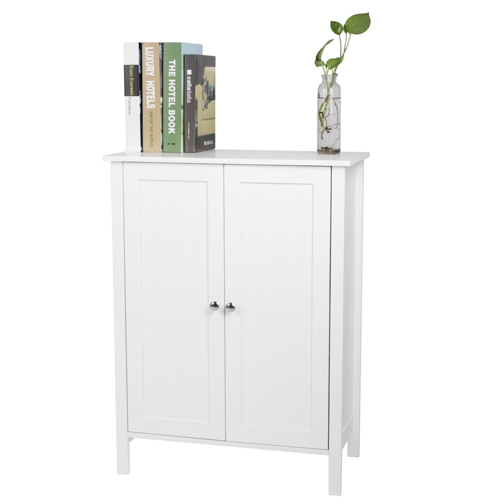 Zimtown Freestanding Bathroom Cabinet, Wooden Storage Cupboard with Double Doors, White Finish - Image 2