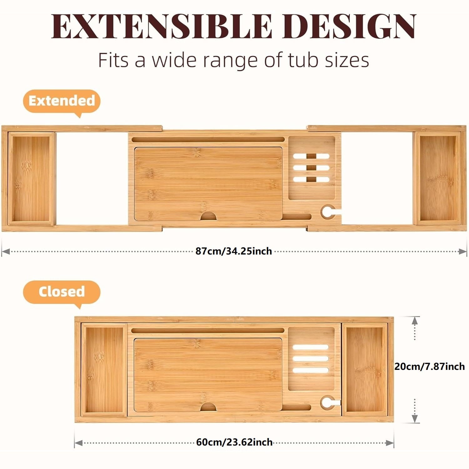 Bamboo Bathtub Tray, Expandable Bath Tray for Tub, Fits Most Bathtub, with Wine and Book Holder and Suport Ipad, Phone Suport, with Non-Slip - Image 2