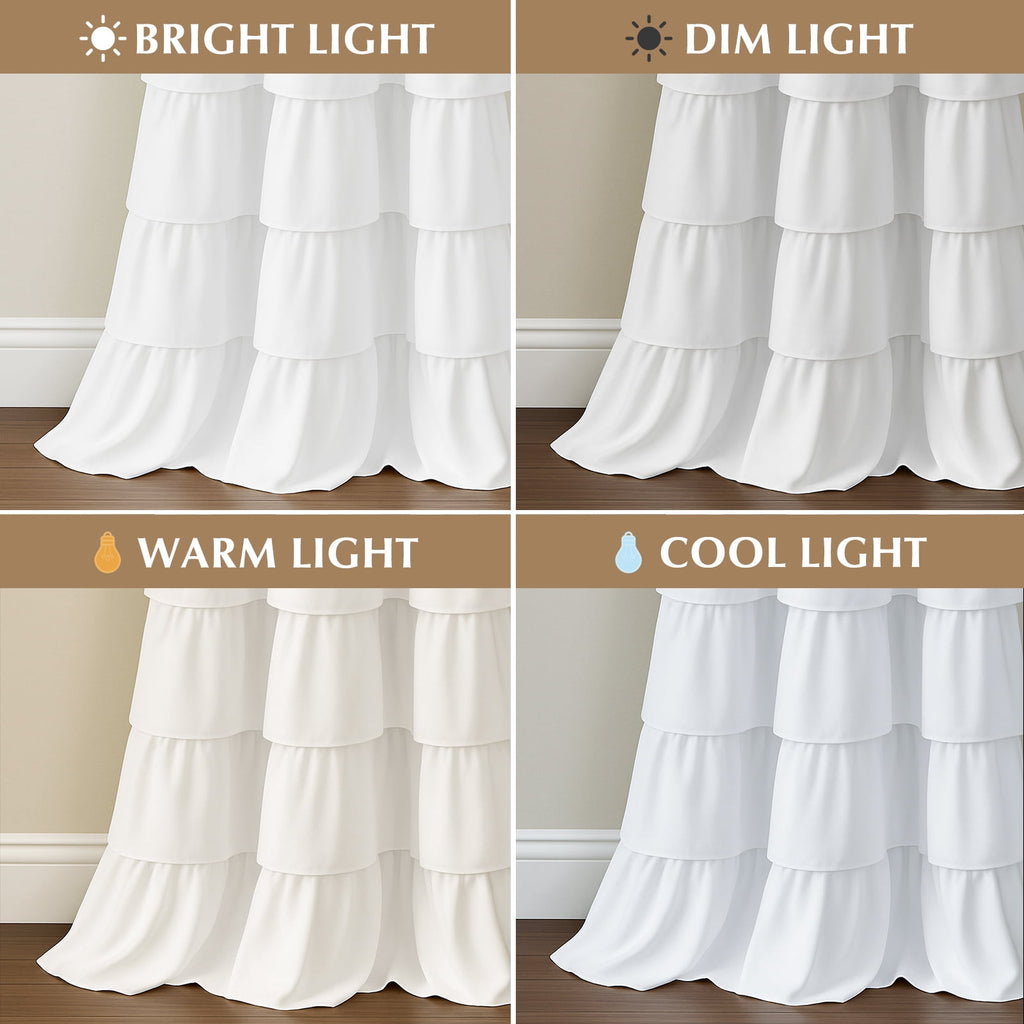 Seasonwood White Ruffle Shower Curtain,Farmhouse Fabric Bathroom Curtain,72" x 72" - Image 4