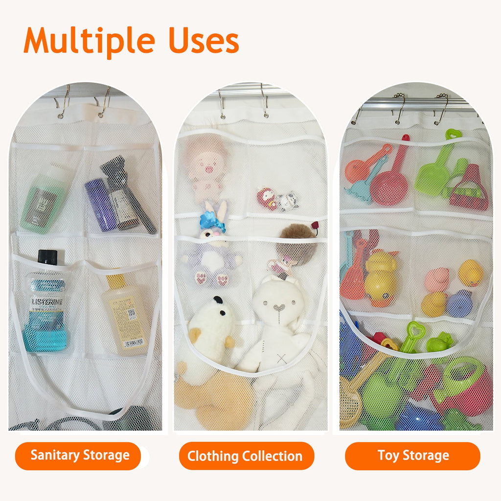 EMLTHORY 2Ppack Mesh Shower Caddy Hanging Organizer,Shower Curtain Liner Pockets Hanging Shower Organizer with Pockets Quick Dry Cruise RV C - Image 6