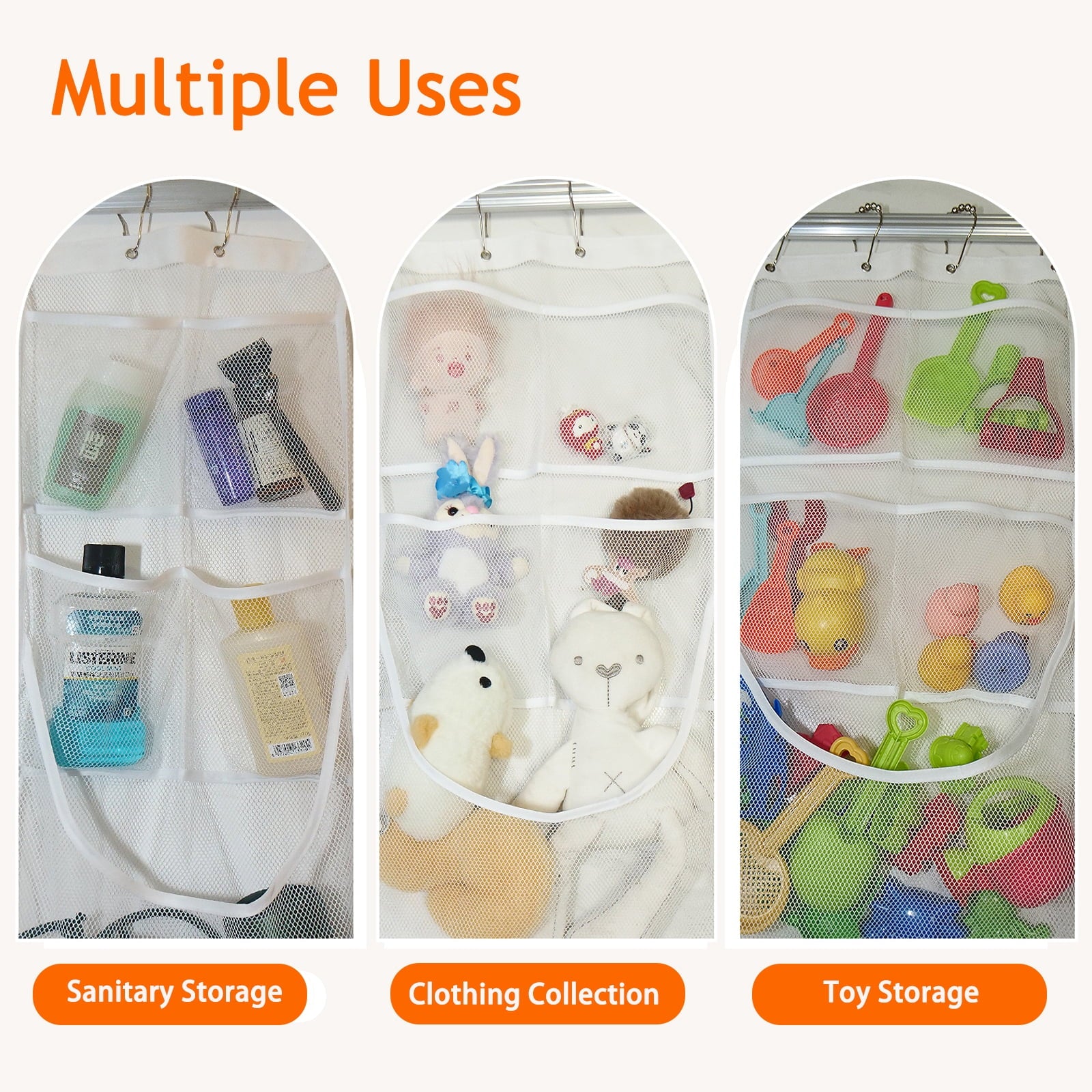 EMLTHORY 2Ppack Mesh Shower Caddy Hanging Organizer,Shower Curtain Liner Pockets Hanging Shower Organizer with Pockets Quick Dry Cruise RV C - Image 6