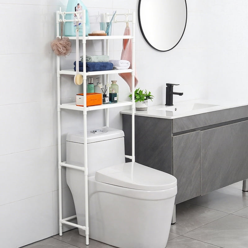 The Toilet Storage Shelf for Bathroom,3-Tier Freestanding Bathroom Organizer with 4-Hooks,H-Shape Frame,Extra Thick C... - Image 3