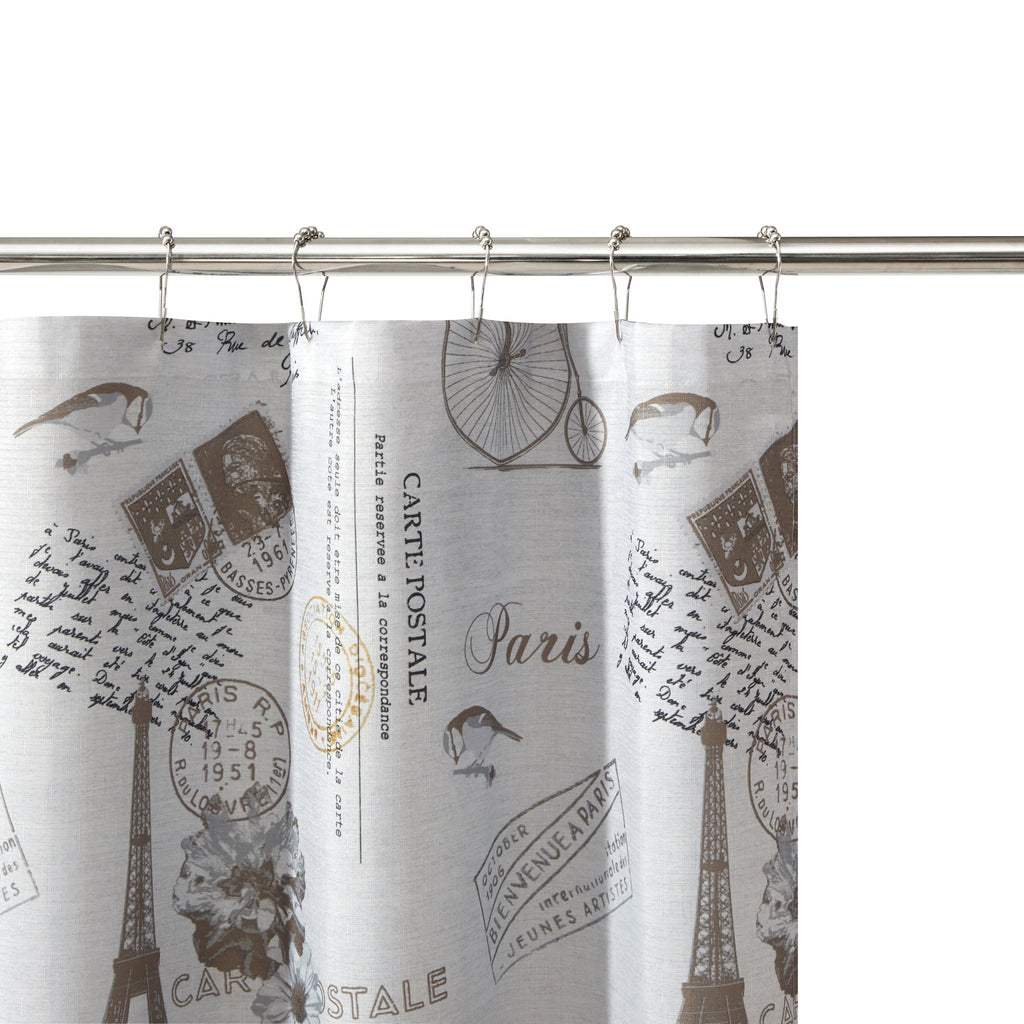 Mainstays Paris Eiffel Tower Geometric Shower Curtain Set with Hooks & Liner 14-Piece Contemporary Gray Bathroom Decor, 70" x 72", Machine W - Image 5