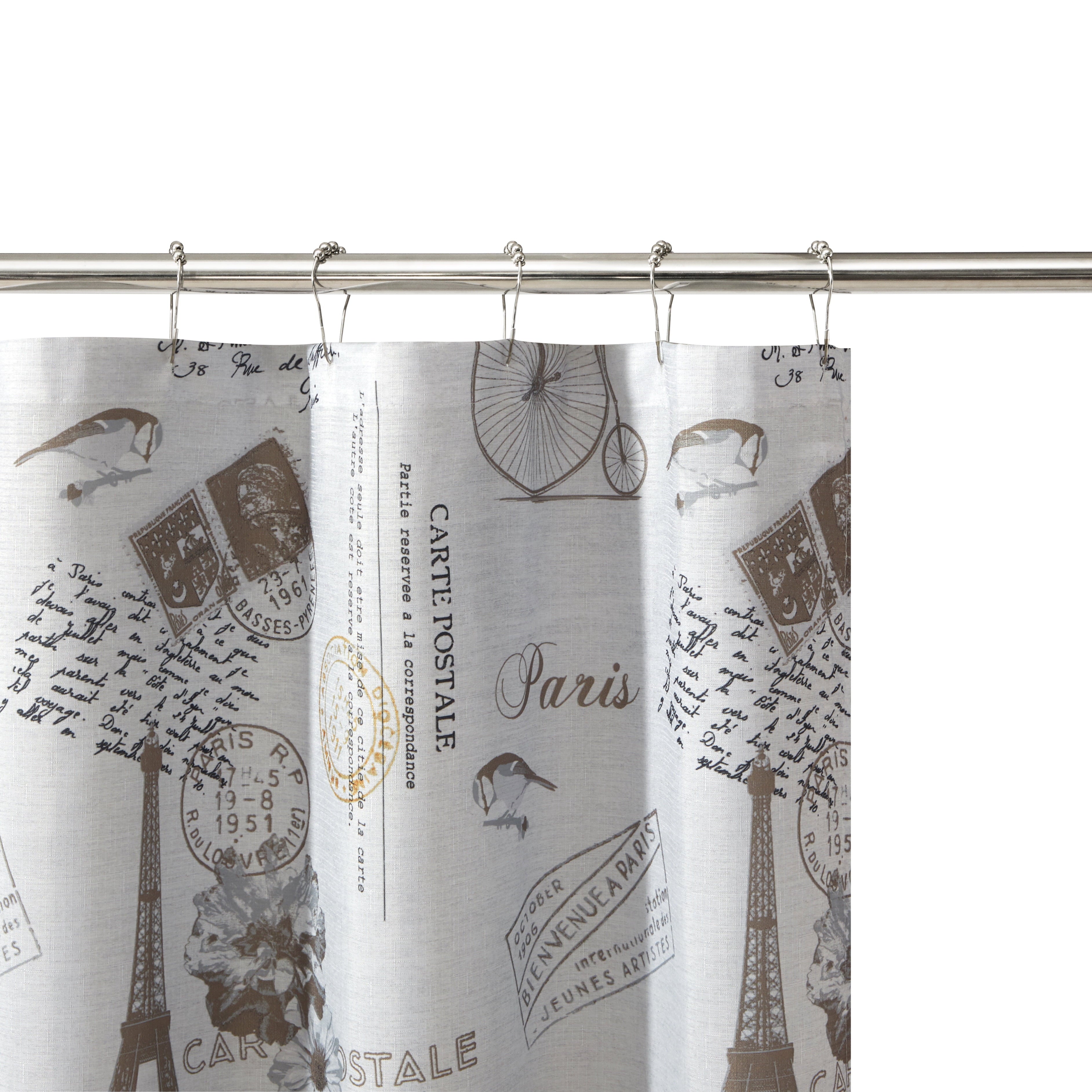 Mainstays Paris Eiffel Tower Geometric Shower Curtain Set with Hooks & Liner 14-Piece Contemporary Gray Bathroom Decor, 70" x 72", Machine W - Image 5