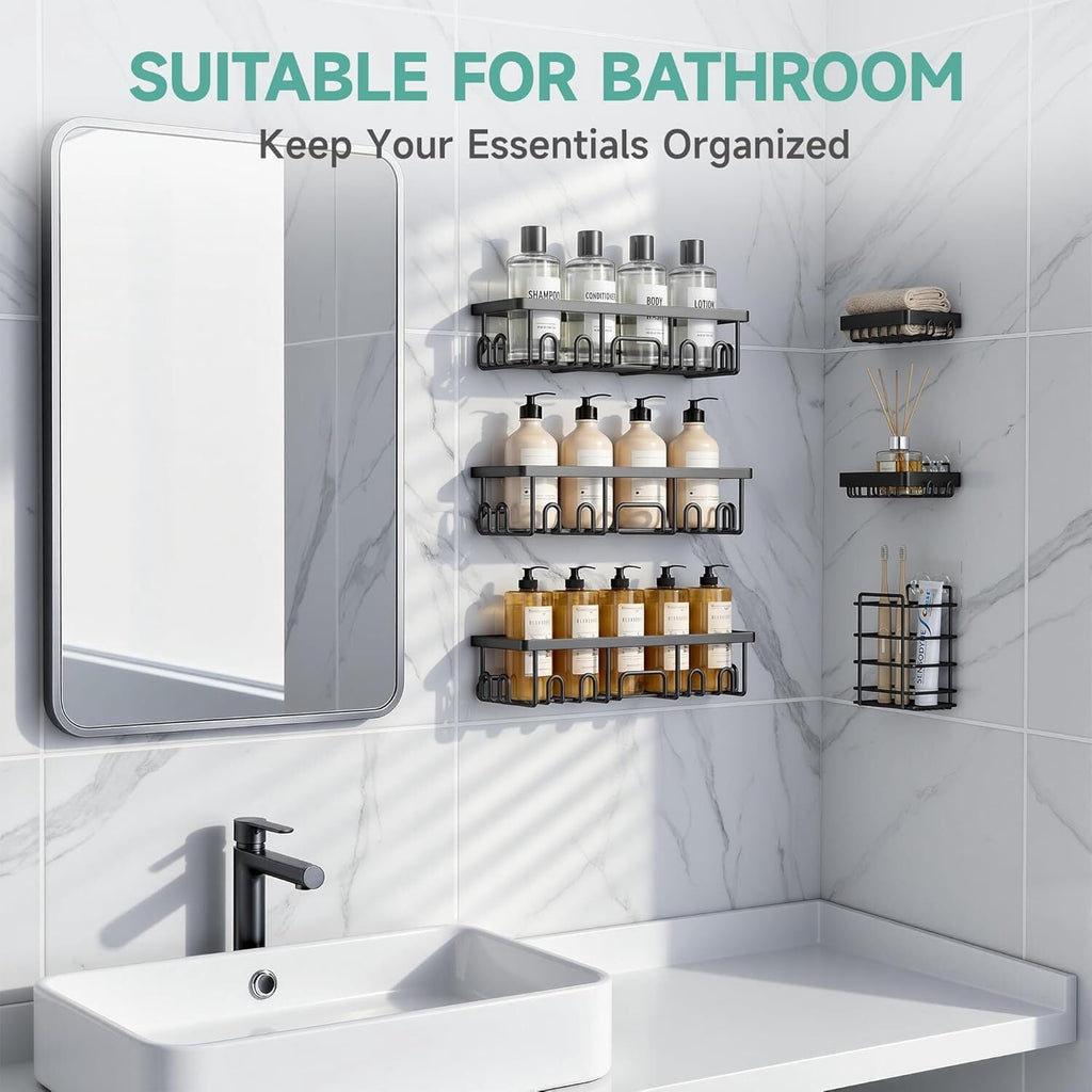 Veken Shower Caddy 6-Pack, Advanced Rustproof Design, No Drilling Adhesive Shelves, Rack with Soap Holder, Large Capacity Bathroom Organizer - Image 6
