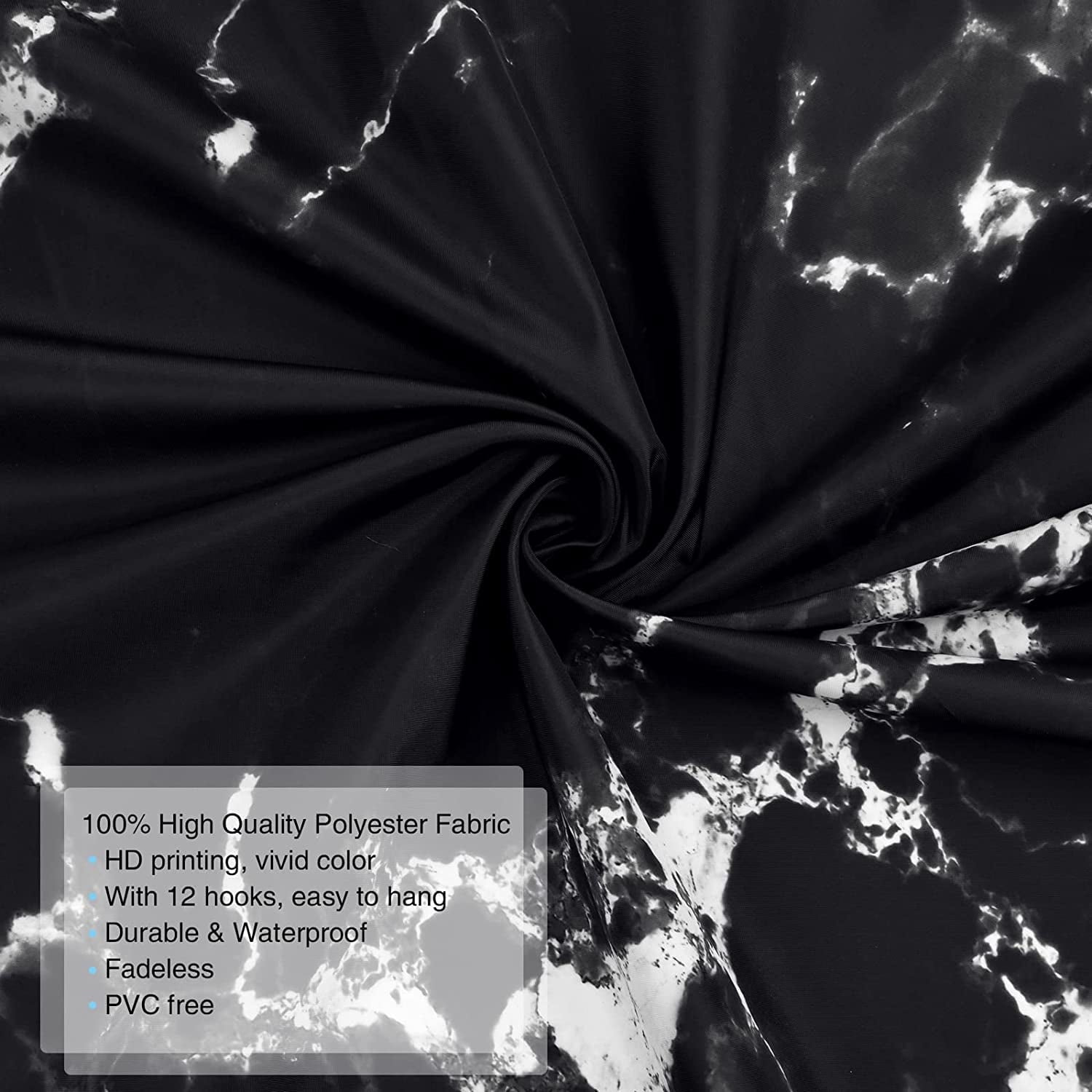 16-Piece Black Marble Shower Curtain Sets with Rugs, Modern Abstract Bathroom Sets, Waterproof Fabric Bathroom Curtai... - Image 3