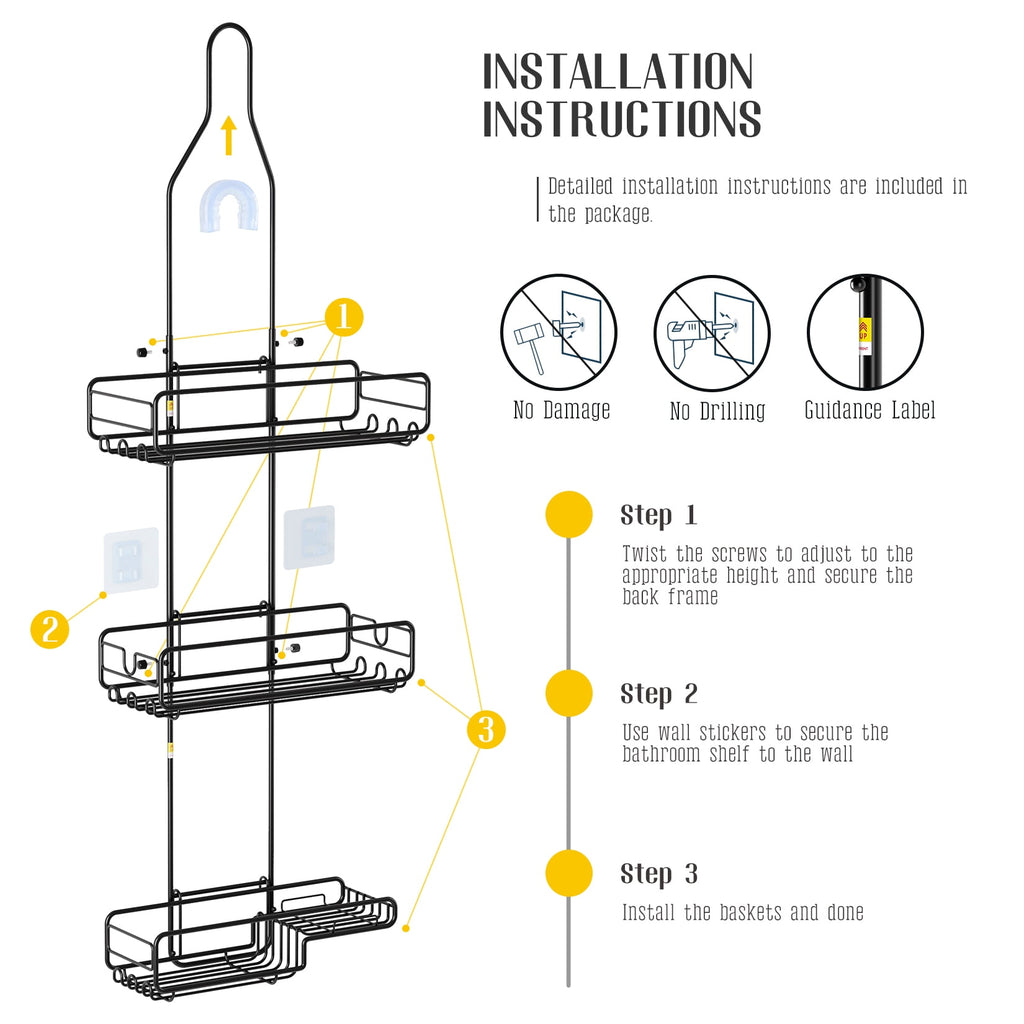 SHINGONE Adjustable over Head Shower Caddy: Hanging Bathroom Organizer for Large Bottles & Tall Showerheads - Rustproof Storage Shelf with S - Image 6