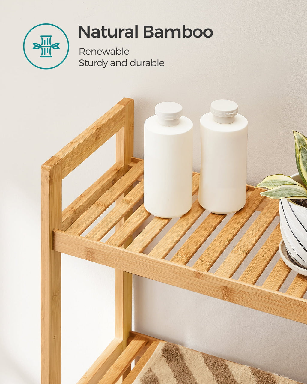 3-Tier The Toilet Storage Bamboo Toilet Shelf Bathroom Storage Organizer with Adjustable Shelf Natural - Image 3