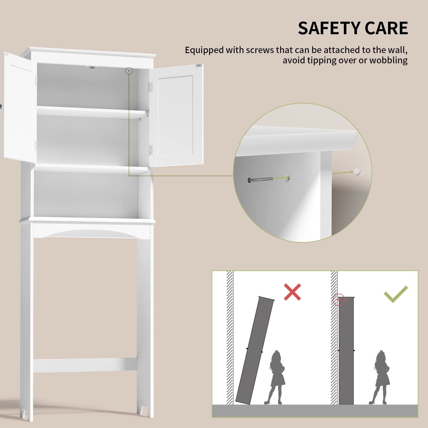 the Toilet Storage Cabinet - White Bathroom Shelf Organizer with Adjustable Shelf, Anti-Tip Device, Space-Saving Free... - Image 6