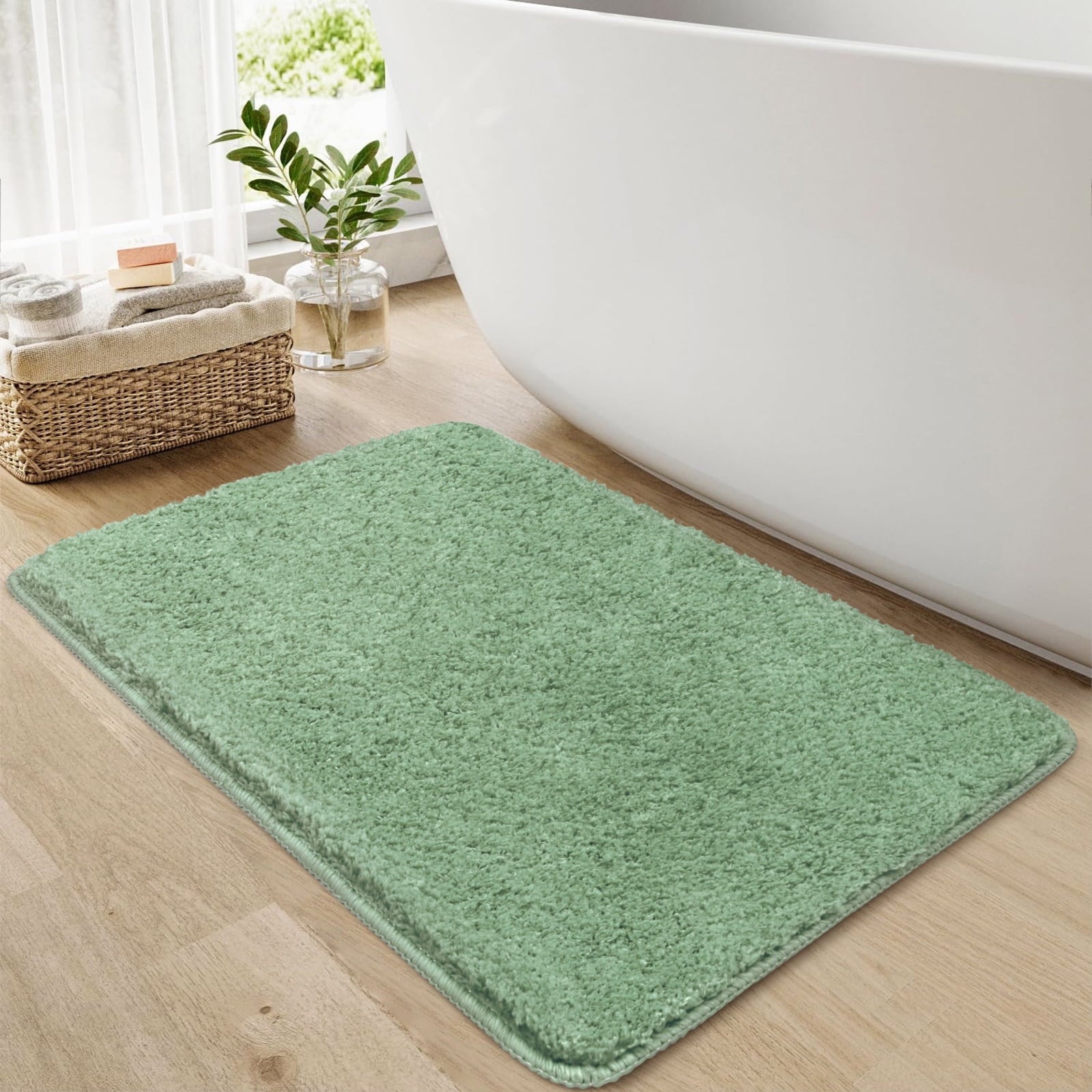 Shower Curtain Sets with Bath Rug, Boho Farmhouse Water-Repellent Fabric Bathroom Sets with Hooks, Slub Textured Desi... - Image 4