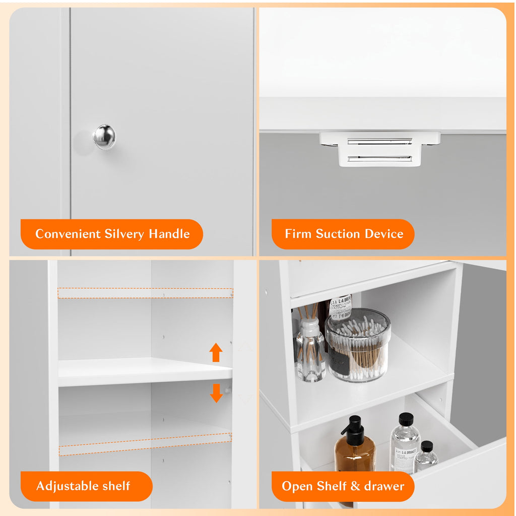 Bathroom Cabinet, Narrow Storage Cabinet Freestanding with 2 Doors & Shelves - Image 4