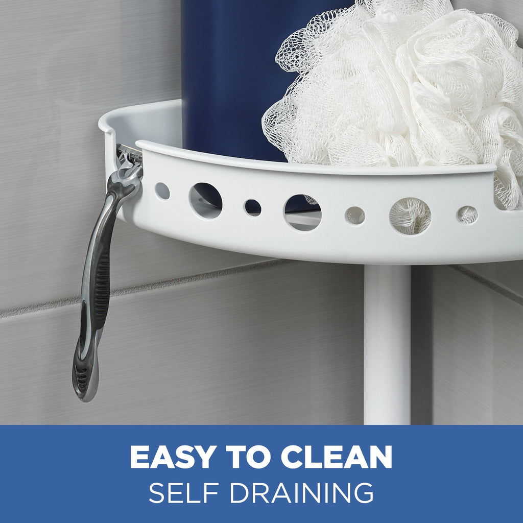Mainstays Adjustable Tension Steel Shower Pole Caddy, 3 Shelves, White, 60" - 96" - Image 3