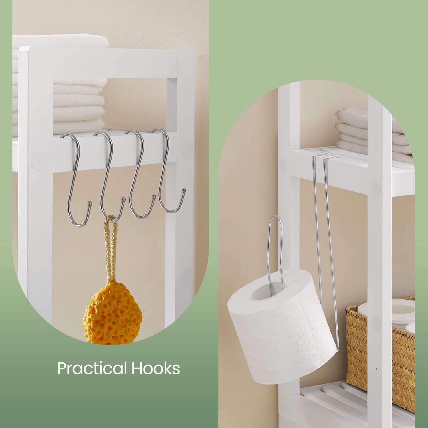 LEDREM Over The Toilet Storage Shelf, 3-Tier Bathroom Organizer Adjustable Saver Space Rack with Toilet Paper Holder,Cloud White - Image 6