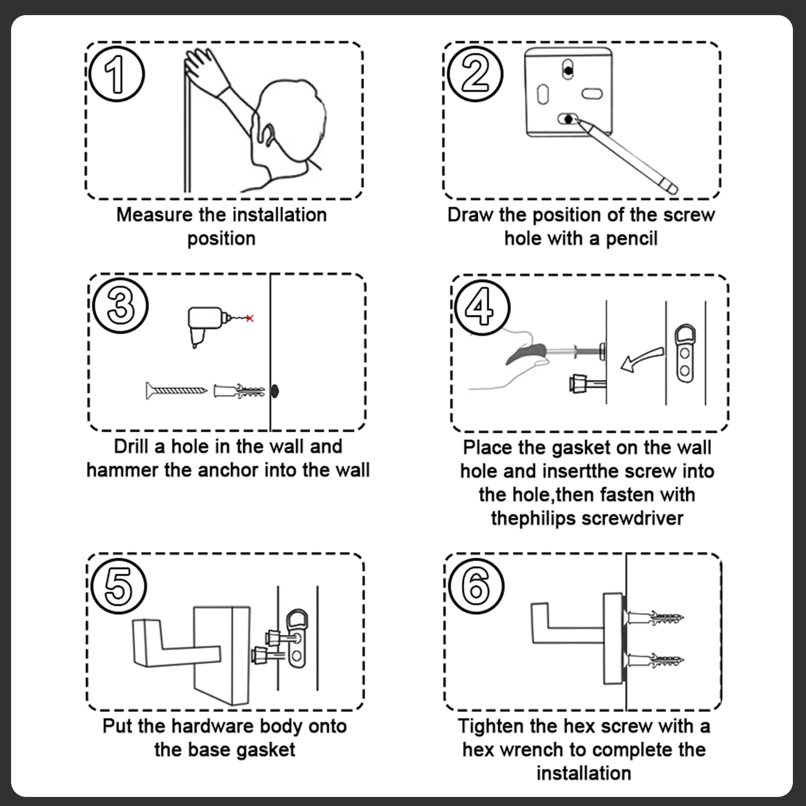 Black 5-Piece Square Bathroom Hardware Set with Towel Bar, Hook, Toilet Paper Holder and Ring（Black） - Image 5