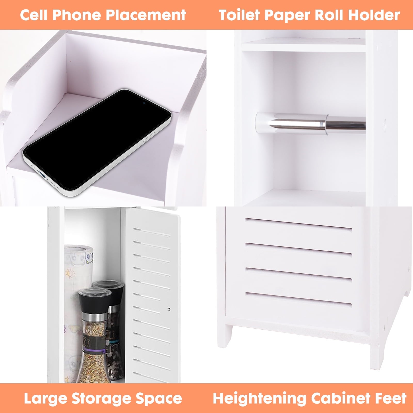Bathroom Storage Cabinet with Doors and Shelves, Freestanding Toilet Paper Holders Stand Storage Cabinet Organizer Sh... - Image 5