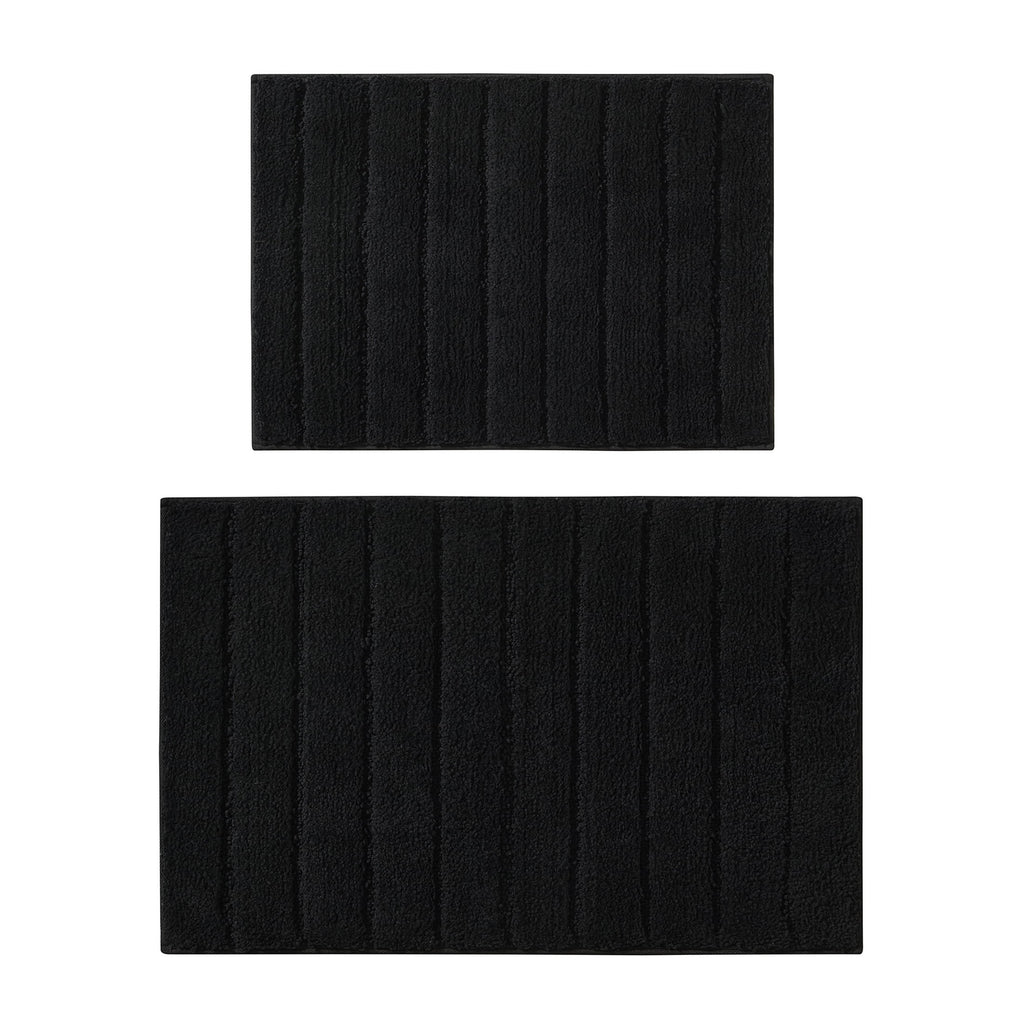 15-Piece Black & White Stripe Bathroom Set Shower Curtain, Bath Rugs & Hooks, Modern Washable Polyester - Image 4